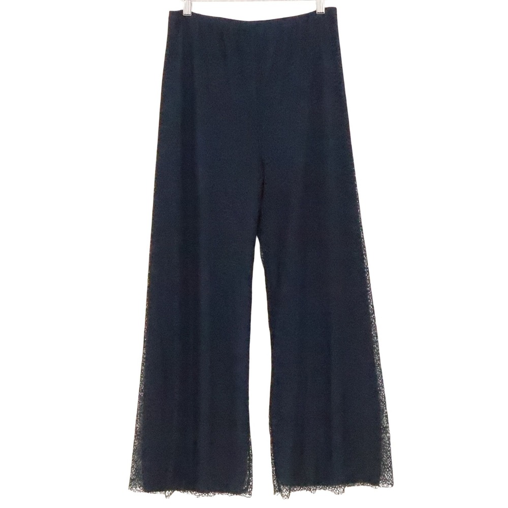 Vintage 90s Floral Lace Wide Leg Pants Womens Size S Navy Blue Y2K Whimsigoth
